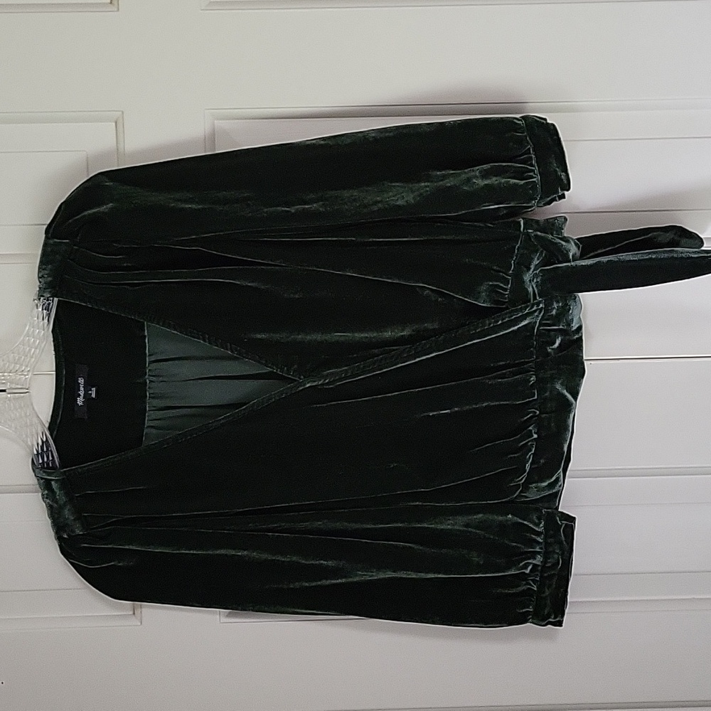 Madewell womens dark Emerald green cropped velvet faux wrap top sz S